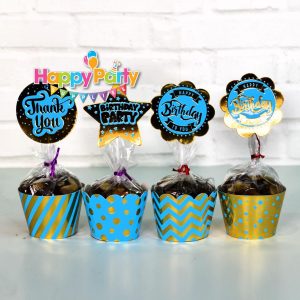 Xanh Dương Gold Ép Kim tem cắm bánh cupcake sinh nhật shopphukiensinhnhat.com