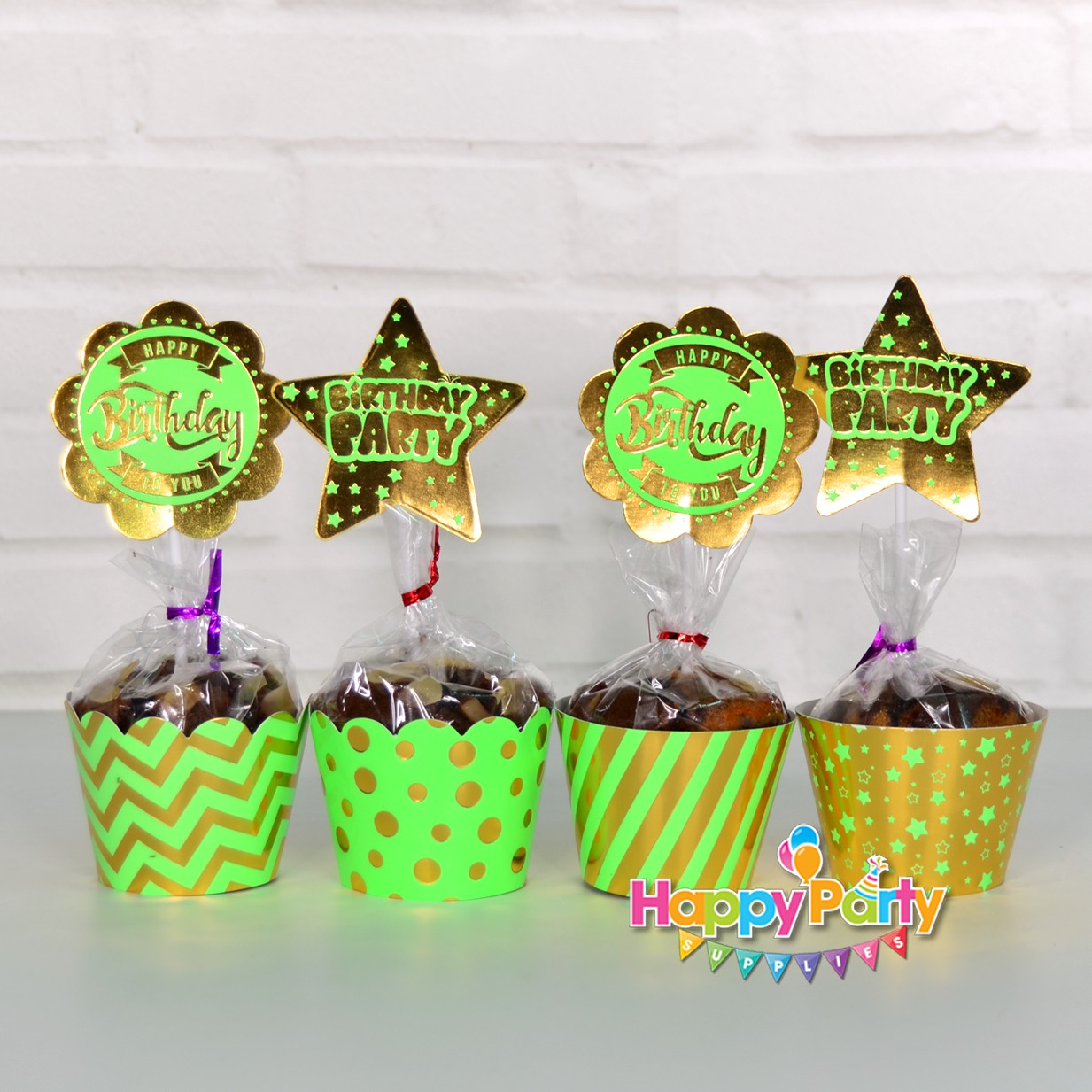 Set Xanh là gold Ép Kim tem cắm bánh cupcake sinh nhật shopphukiensinhnhat.com