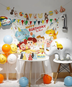 BACKGROUND VẢI IN CHỮ HAPP BIRTHDAY VÀ HỌA TIẾT